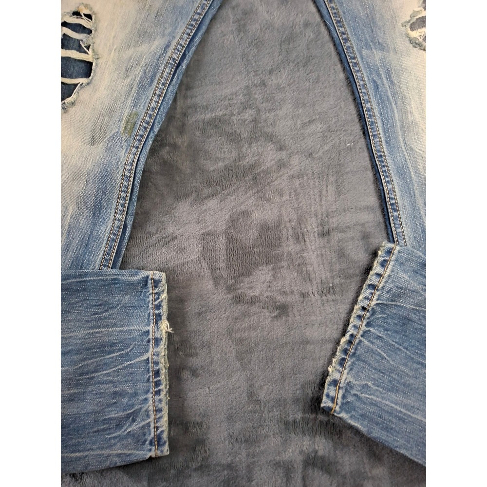 American Eagle Slim Straight Destroyed Light Wash Patched Jeans 29x32 3446-953 - Picture 2 of 16